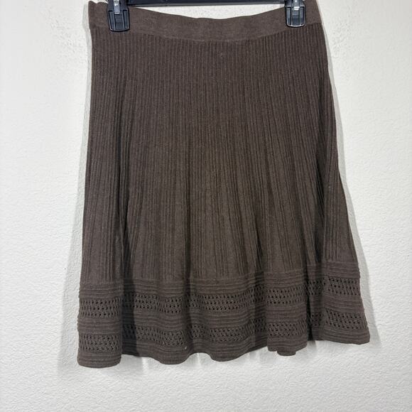 Max Studio Size Medium Knit Fit Flare Skirt Brown Cotton A Line Knee Length - Picture 4 of 6